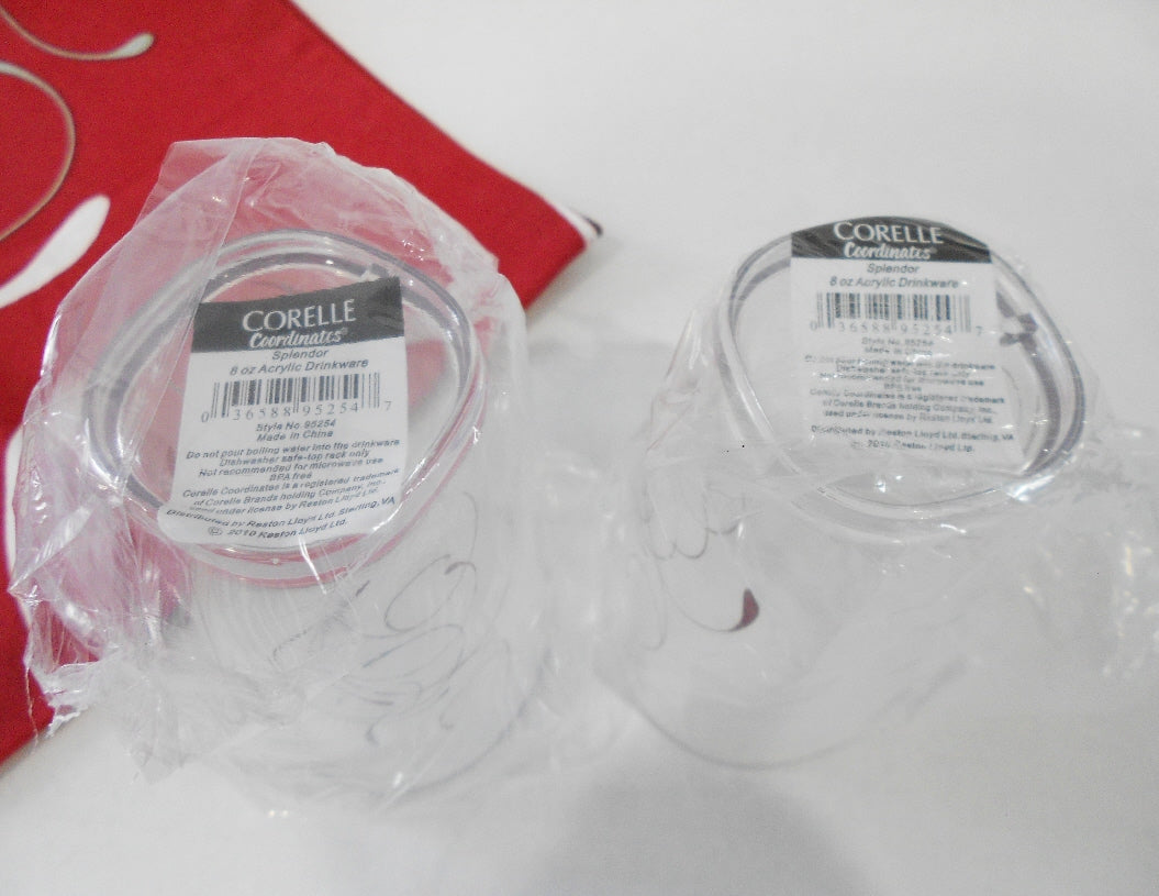 NEW 2 Corelle SPLENDOR Acrylic DRINKWARE Beverage Glasses Red Grey   Tarlton Place