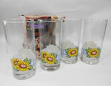 4 Corelle SUNSATIONS 16-oz GLASSES Iced Tea Tumblers Sunflowers Blue Gingham