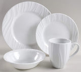🌸NEW 16-pc CORELLE Boutique SWEPT DINNERWARE SET w/ MUGS *White Embossed Waves
