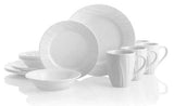 🌸NEW 16-pc CORELLE Boutique SWEPT DINNERWARE SET w/ MUGS *White Embossed Waves