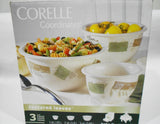 ❤️ 3-pc Corning Corelle TEXTURED LEAVES Stoneware MIXING & SERVING BOWL SET