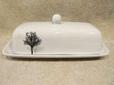 Corelle TIMBER SHADOWS Porcelain COVERED BUTTER DISH Silhouettes of Bare Trees