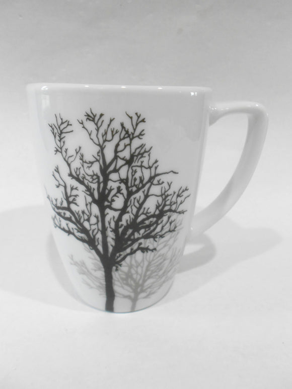Corelle Square TIMBER SHADOWS 12-oz Porcelain MUG *Black Grey Leafless Branches