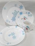 ❄️ 17-pc Corelle WINTER MAGIC Dinnerware Set *Christmas Holiday Snowman Blue Snowflakes