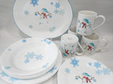 ❄️ 17-pc Corelle WINTER MAGIC Dinnerware Set *Christmas Holiday Snowman Blue Snowflakes