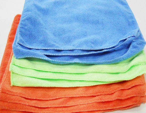 10-pc Colorful MICROFIBER Cleaning Cloths Dishcloths 12x12 Orange Blue Green