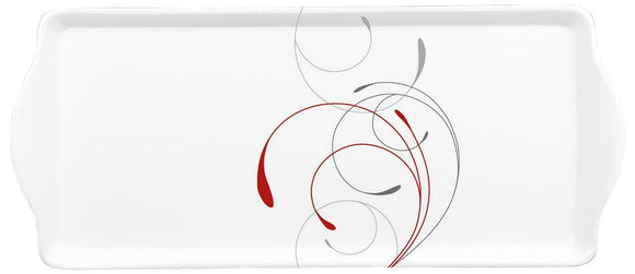 Corelle SPLENDOR Melamine Plastic TIDBIT TRAY Serving 14 3/4 x 6 1/2 Red Gray Scrolls