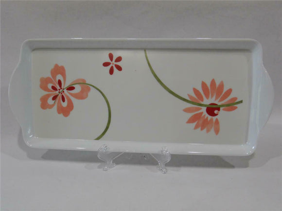 Corelle PRETTY PINK Melamine Plastic TIDBIT TRAY Serving 15x6 Ink Washed Flowers