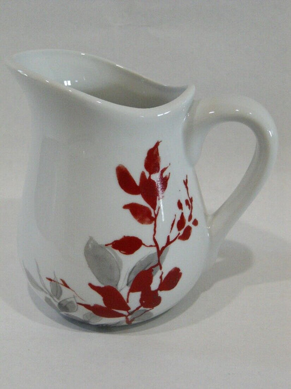 Corelle KYOTO LEAVES Syrup Sauce Pitcher Red Gray Japanese Watercolor Leaves