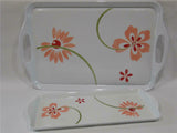 Corelle PRETTY PINK Melamine Plastic TIDBIT TRAY Serving 15x6 Ink Washed Flowers