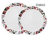 ❤️ New 16-pc CORELLE MOSAIC RED Dinnerware SET *Scarlet Black Gray Geometric