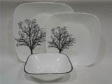 CORELLE Square TIMBER SHADOW 12-pc DINNERWARE SET *Black Grey Leafless Branches
