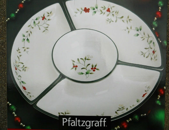 Pfaltzgraff 4-pc WINTERBERRY DIP & SERVE SET Christmas Stoneware Dining Party NW