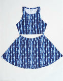 2-pc Aztec Tye Tie Dye Blue White TANK TOP & SKATER SKIRT SET Cool Summer Outfit