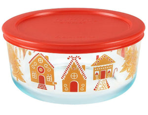 Pyrex LARGE 7 Cup GINGERBREAD VILLAGE Bowl Holiday Storage Candy House Trees