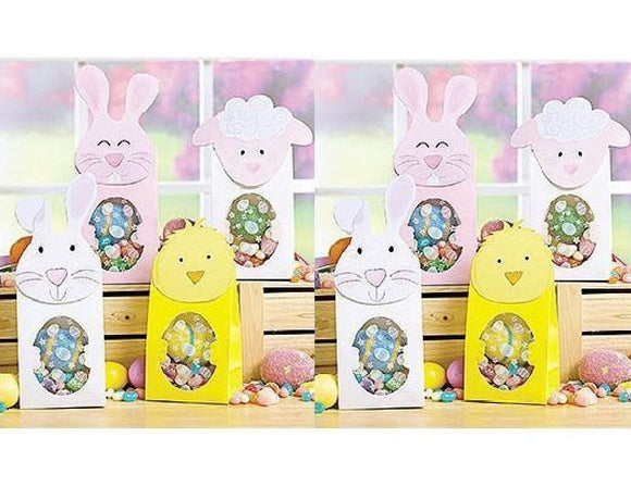 8 EASTER Holiday TREAT GIFT BAGS w/ Window BUNNY CHICK LAMB Pink White Yellow