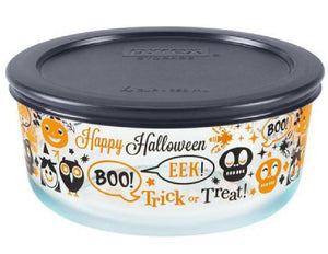 Pyrex 4 Cup HALLOWEEN Storage SPOOKY FUN /Haunted Mansion Cemetery FRIGHT NIGHT