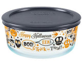 Pyrex 4 Cup HALLOWEEN Storage SPOOKY FUN /Haunted Mansion Cemetery FRIGHT NIGHT