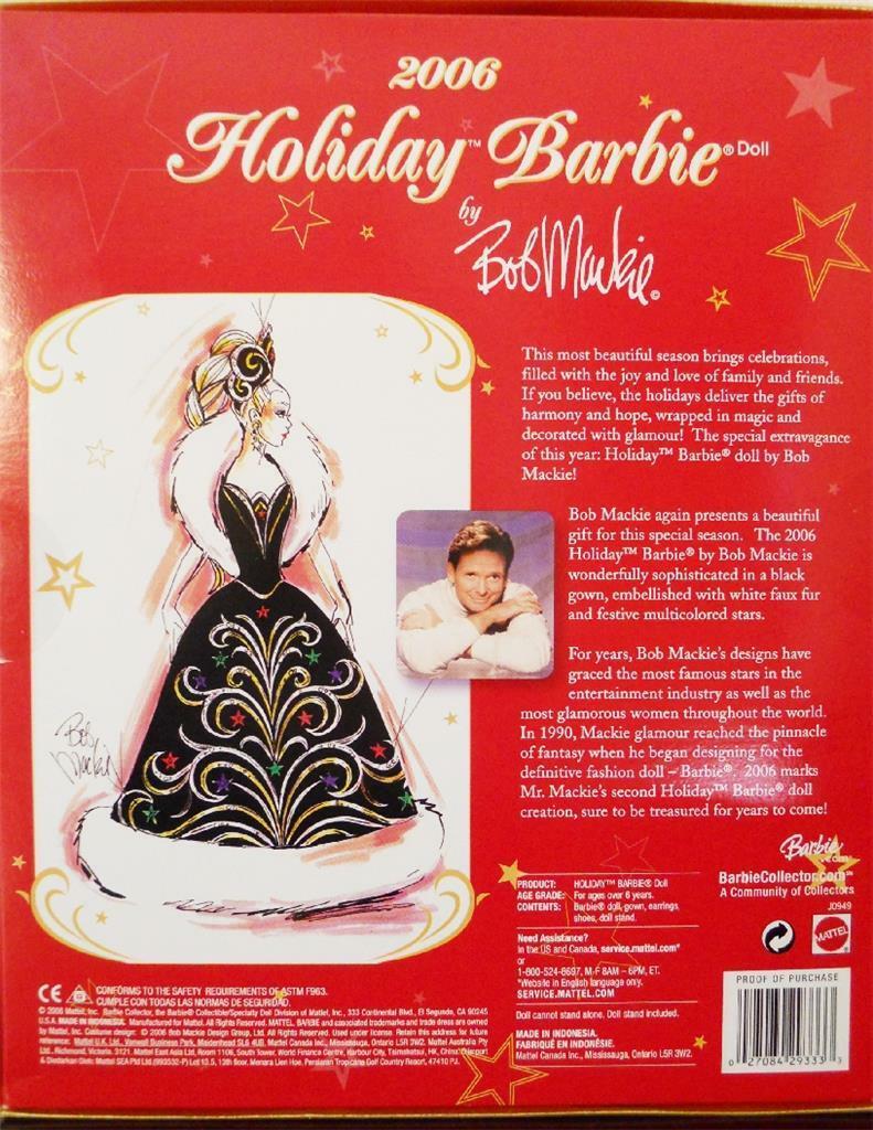 strapless open back dress 2006 Holiday Barbie Doll by Bob Mackie