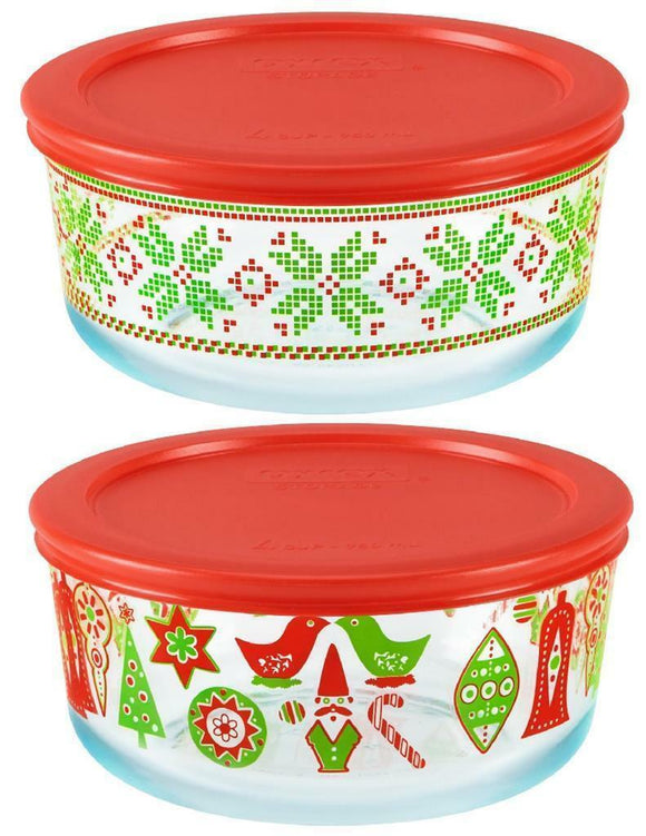 Pyrex 4 Cup CHRISTMAS Cross Stitch Sweater OR Ornaments Holiday Red Green Candy