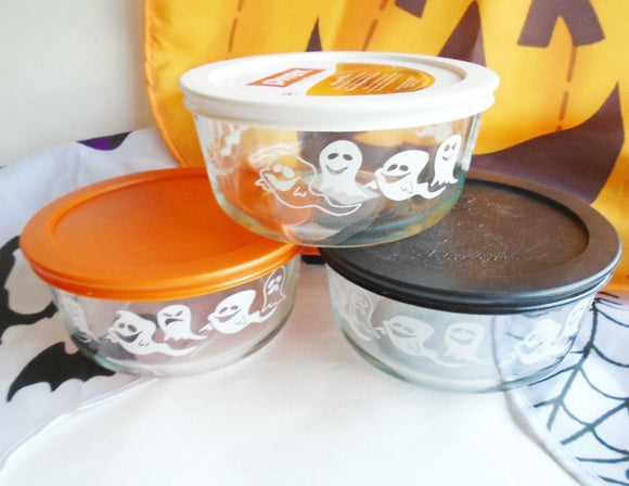1 PYREX 4-Cup *GHOSTS Halloween Storage Bowl *Choose Color: Orange White Black