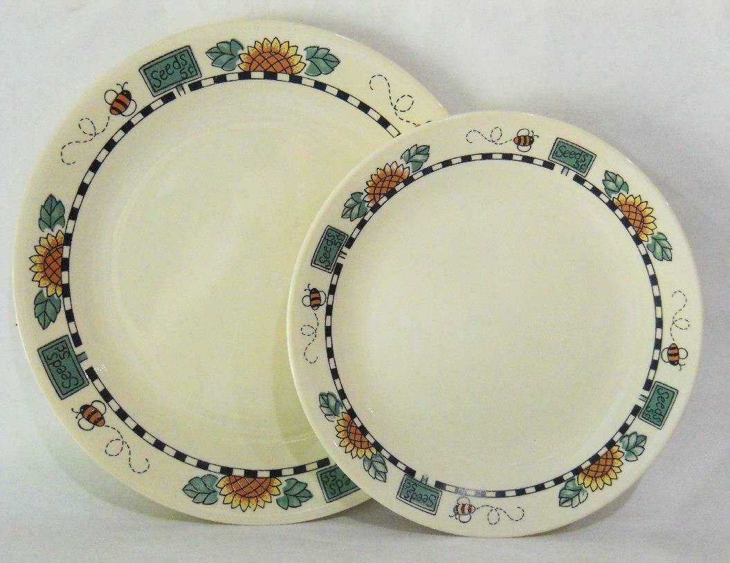 NMC Corelle SUNBLOSSOMS Sandstone DINNER or LUNCH PLATE Sunflowers Seeds Bees