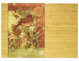 11x15 Christmas FROSTY NIGHT CARDINALS Glass & Bamboo Cutting Serving Board *NEW