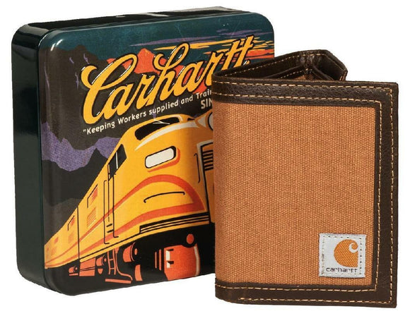 CARHARTT Trifold Passcase ID & Card WALLET Canvas Duck Brown *Rugged & Durable