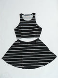 2-pc Julie Stripe Black White TANK TOP & SKATER SKIRT SET Cool Summer Outfit