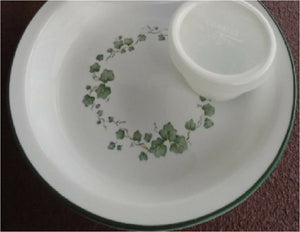 3-pc Corelle CALLAWAY Green Ivy Deep Dish PIE PLATE w/6-oz DIP CUP Bowl COVER