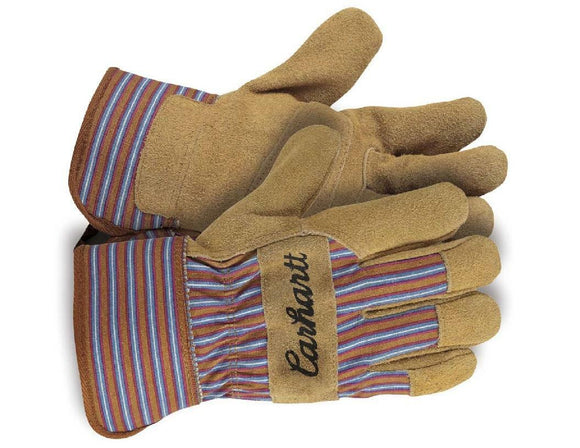 CARHARTT Womens Ultra-Soft Hands SUEDE LEATHER PALM CHORE GLOVES Blue Stripe NEW