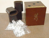 Browning DICE in DICE GAME w/ WOODEN BOX BUCKMARK Shakers Die GIFT SET