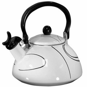Corelle SIMPLE LINES Black 2.2 Qt. WHISTLING TEA KETTLE Porcelain on Steel *NEW
