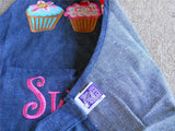 Children's Kids DENIM APRON Sweet Cupcakes Embroidered Kitchen Baking Blue Jean