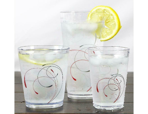 4 Corelle SPLENDOR Acrylic DRINKWARE Beverage Glasses Red Grey 19-oz Tumblers