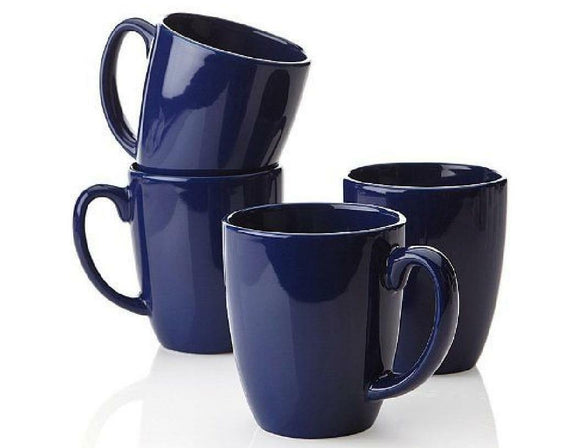 4 NEW Corelle COBALT NAVY BLUE 11-oz MUGS Stonewre Cups LIA, CAFE, TRUE, OLD TOWN