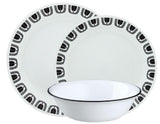 2 Corelle BLACK NIGHT 6 3/4" BREAD PLATES Retro GEOMETRIC Shape BANDS LINES DOTS