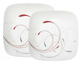 Corelle SPLENDOR Square DINNER or LUNCH PLATE *Red Gray Scoll ROMANTIC Revival