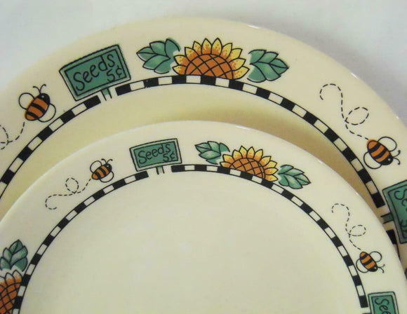 ❤️ NMC Corelle SUNBLOSSOMS Sandstone DINNER or LUNCH PLATE Sunflowers Seeds Bees