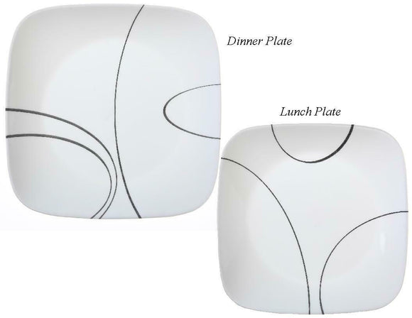 1 Corelle SQUARE SIMPLE LINES  Choose: DINNER or LUNCH PLATE *White Black Arcs