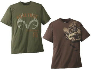 New 2 REALTREE XL OUTFITTERS Logo T-Shirts RETRO AMMO & CREST 100% Cotton