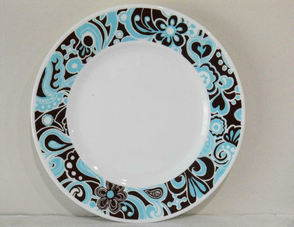 Corelle PRO DANCING CAROUSEL DINNER PLATE Turquoise Brown 30% Thicker Vitrelle 2