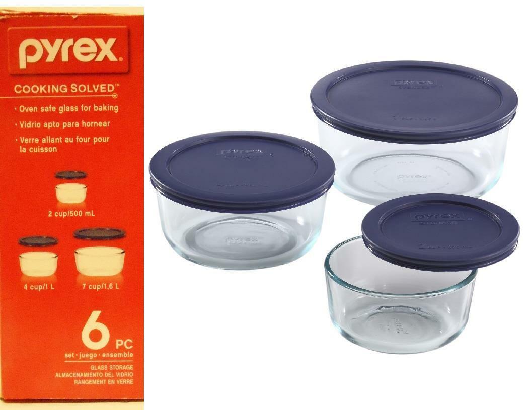 Pyrex 6010170 Round Glass Food Storage Set, 6-Piece