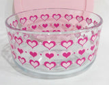 PYREX 4 Cup SMITTEN LOVE Valentine STORAGE BOWL 3-Rows Pink Red Inlaid Hearts