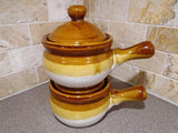 4 GLAZED Stoneware CHILI BEAN SOUP CROCKS French Onion Stew 10-oz CASSEROLES New