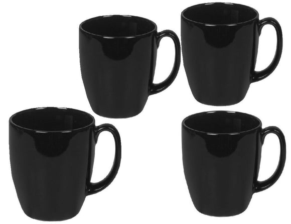 4 Corelle BLACK 11-oz MUGS Glossy Stoneware Coffee Cups CAFE, NIGHT, NOIR *New