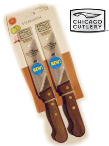 2 CHICAGO CUTLERY Walnut STEAKHOUSE Steak 10" KNIFE SET *Serrated Edge 5" Blade