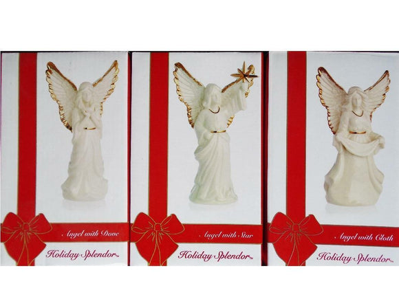 3-pc Mikasa ANGELS PORCELAIN FIGURINES Cloth Dove & Star Ivory 24k Gold HOLIDAY