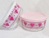 PYREX 4 Cup VALENTINE HEARTS STORAGE BOWL Love Hugs *Choose WHITE or PINK COVER