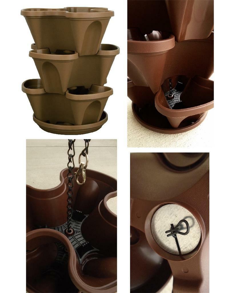 14 planter pots 14-Qt STACK-A-POT Tiered Stackable HANGING Planter Pots BROWN Flowers – Tarlton Place